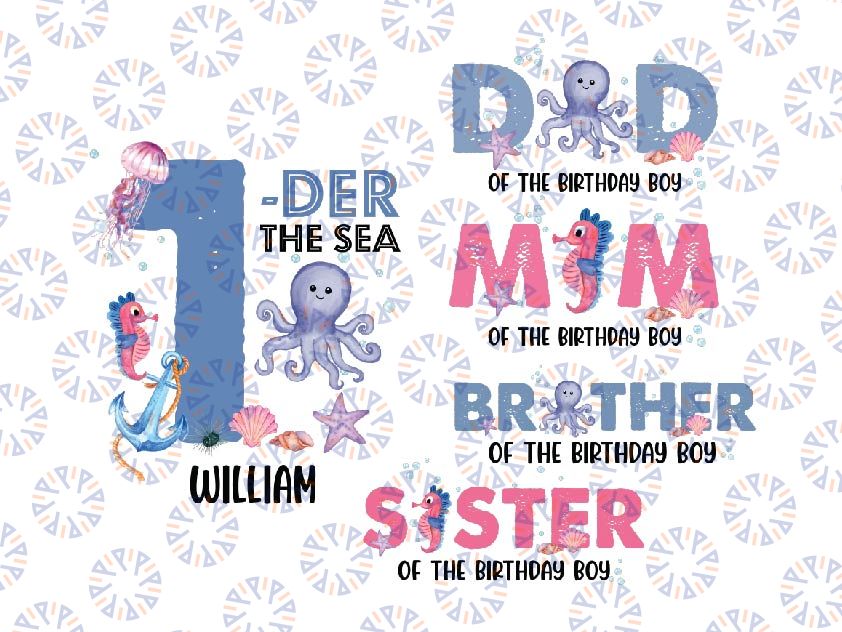 Personalized Name And Age Matching Family Oneder the Sea Png, Octopus Birthday Png, Family Matching birthday Png, Digital Download