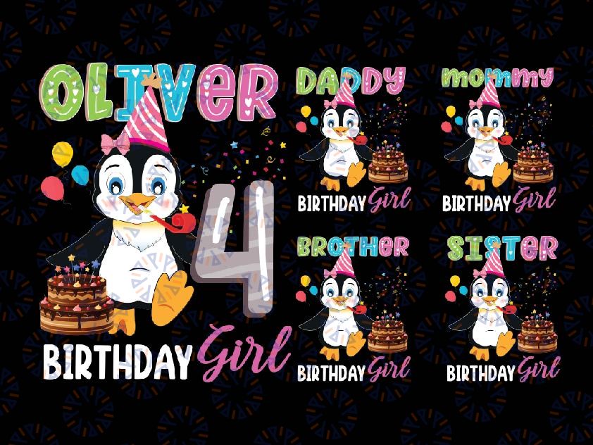 Personalized Name Birthday Penguin Png, Penguin Birthday Girl, Daddy Mommy of the Birthday, Personalized Family Birthday Png