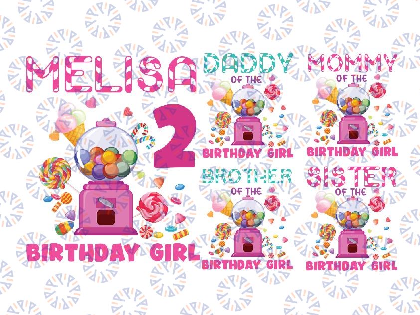 Personalized Birthday Girls Candy Birthday Png, Family Birthday Png, Lollipop birthday Sweet Candy Png, Digital Download