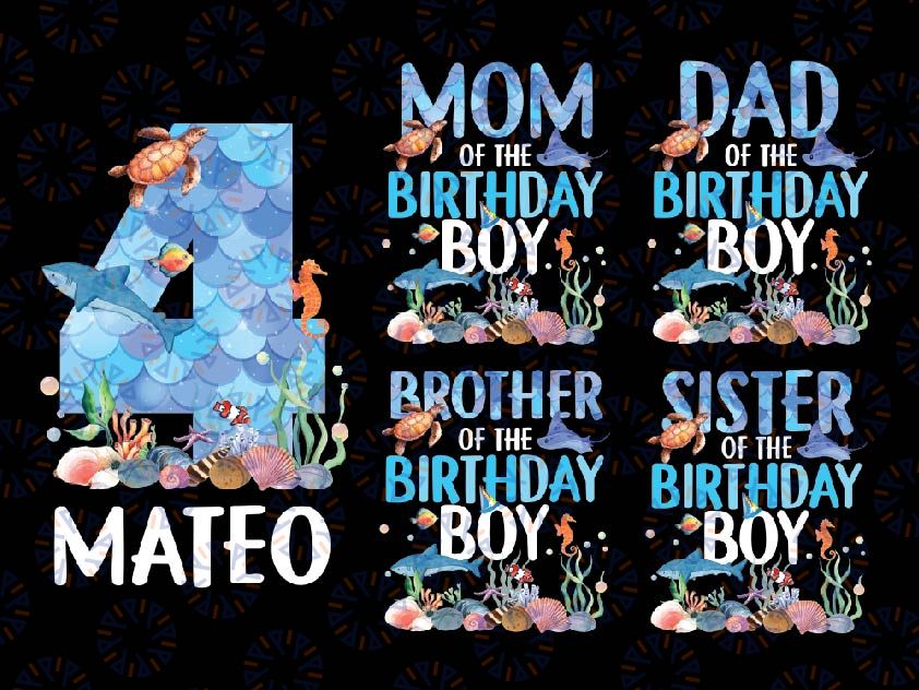 Personalized Name Birthday Sea Fish Ocean Png, Ocean birthday Family Matching Png, Animals Aquarium Birthday, Digital Download