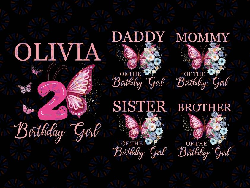Personalized Butterfly Birthday Girl Png, Butterflies Family Birthday Png, Floral 1st Birthday Girl Family Png, Digital Download