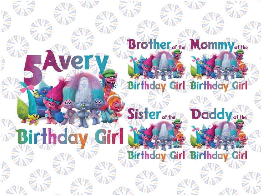 Custom Name Age Birthday Girl/Boy PNG, Trolls Clipart, Trolls Digital Png, Trolls Birthday Family Matching Party PNG, Digital Download