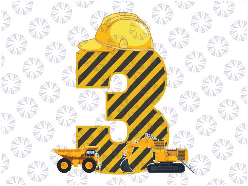 Custom Age Three 3 Years 3rd Birthday Construction Png, Boy 3 Years Old Birthday Png, Digital Download