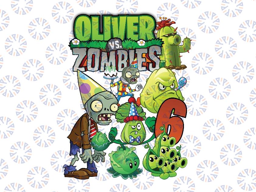 Custom Plants vs Zombies Png, Personalization Name and Age Gaming Birthday Zombies Design Png, Print Instant Digital Download