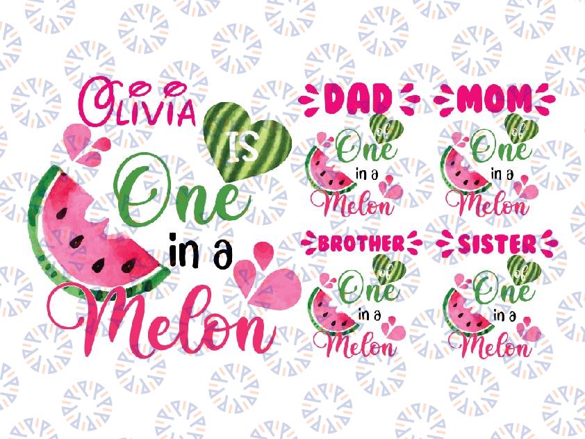 Personalized Name One In A Melon Png, Watermelon Birthday Png, Cute Matching Melon Family Personalized Watermelon Png, Digital Download