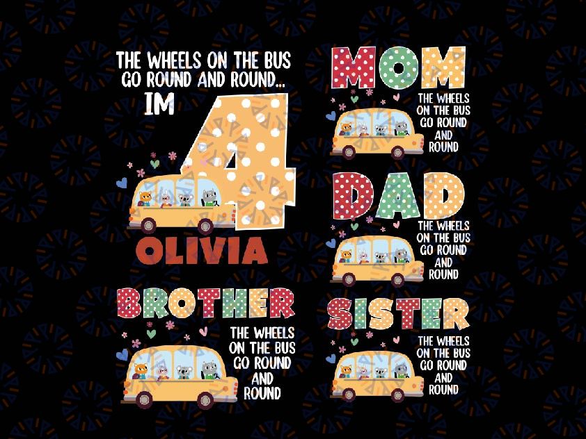 Personalized The Wheels Family Matching Wheels On The Bus Birthday Png, Personalized Nursery Birthday Png, Digital Download
