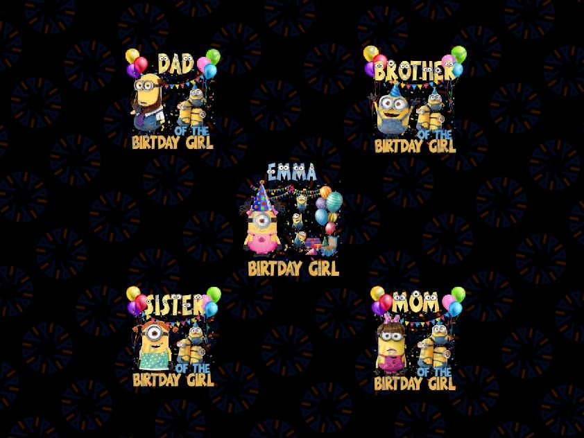 Personalized Name Birth Day Girl Png, Family Minion Birthday Png, Birthday Girl Png, Cartoon Characters, Digital Download