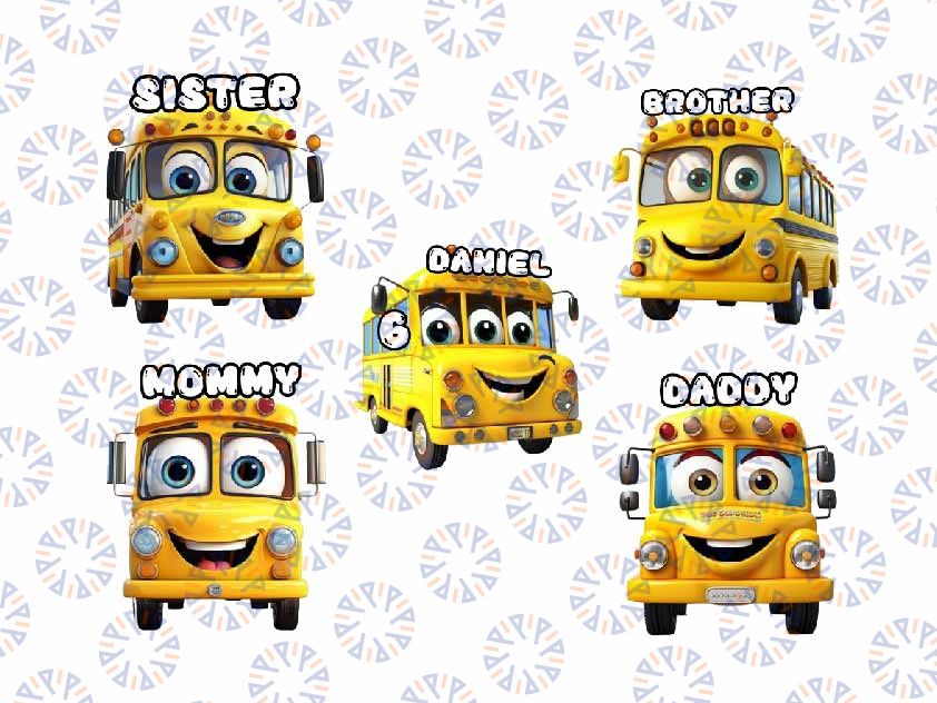 Personalized Name Cute School Bus Png, Cute Truck Cartoon Birthday Png, Vehicles Cartoon Animated Vehicles High Quality PNG Instant Download