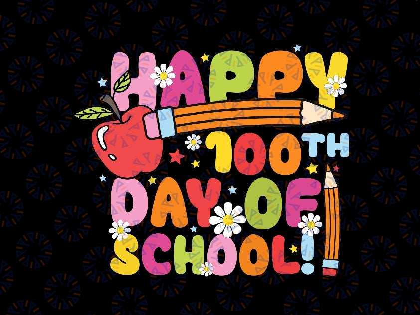 Happy 100th Day of School Teacher Kids Svg, Retro 100 Days of School Pencil Svg, Days Of School Digital Download