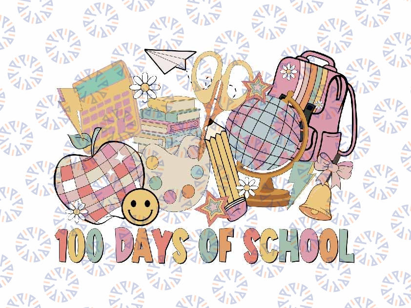 Happy 100 Days Of School Groovy Smile Svg, Disco Ball Retro Svg, 100th Day Of School Png Digital Download