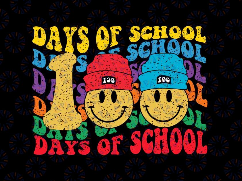 Hapyy 100th Day of School Svg, Teachers 100 Days Retro Smiley Face Svg, Digital Download
