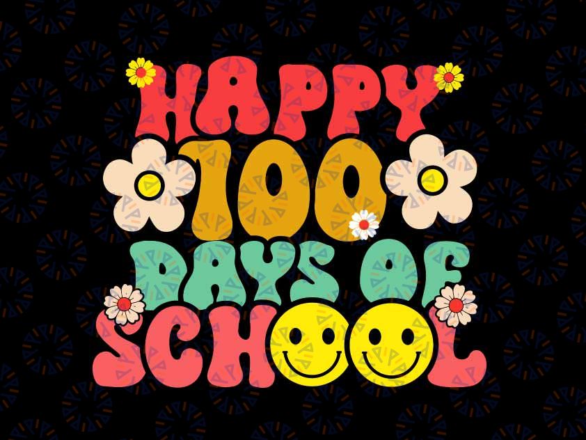 Happy 100th Day Of School Teacher Kids Svg, Retro Groovy 100 Days Svg png, Digital Download