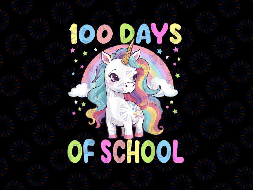 PNG ONLY 100 Days of School Unicorn Girls Png, 100th Day of School Unicorn Rainbow Png, Digital Download