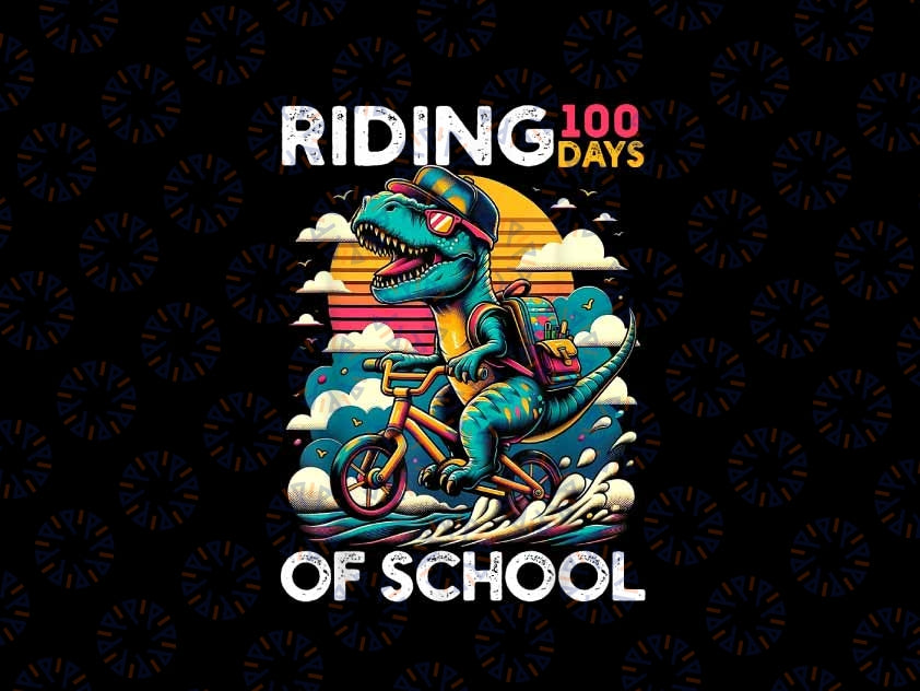 PNG ONLY Riding 100 Days Of school Bicycle Cycling Rider Dinosaur Png, 100 Days Of School Png, Digital Download