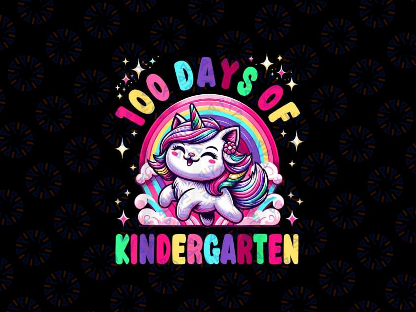 PNG ONLY 100 Days Of Kindergarten Magical Rainbow Caticorn Png, Kindergarten School Unicorn Png, Digital Download