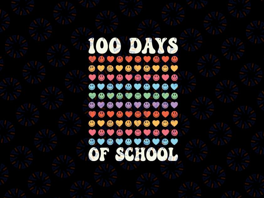 100th Day 100 Days Of School Retro Groovy Hearts 100th Svg, 100th Day of School Png, Digital Download