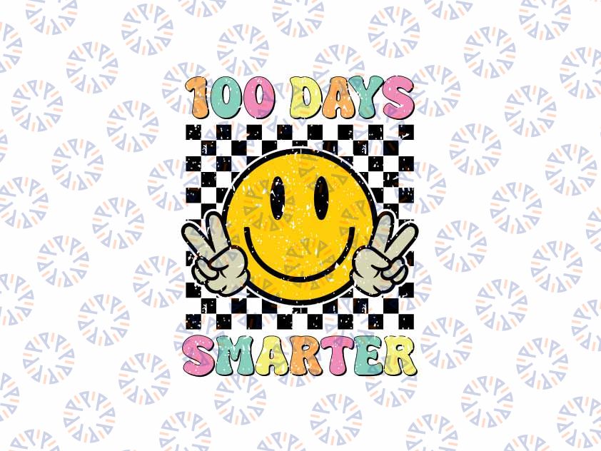 100 Days Smarter Cute Smile Face Hippie Svg, 100th Day Of School Retro Svg, Digital Download