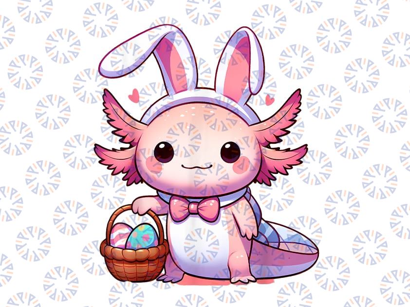 PNG ONLY Easter Axolotl Bunny Ears Eggs Png, Hunting Easter Eggs Png, Easter Day Png, Digital Download