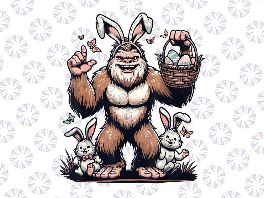 PNG ONLY Easter Bigfoot With Bunny & Egg Basket Png, Easter Egg Hunt Bigfoot Png, Easter Day Png, Digital Download