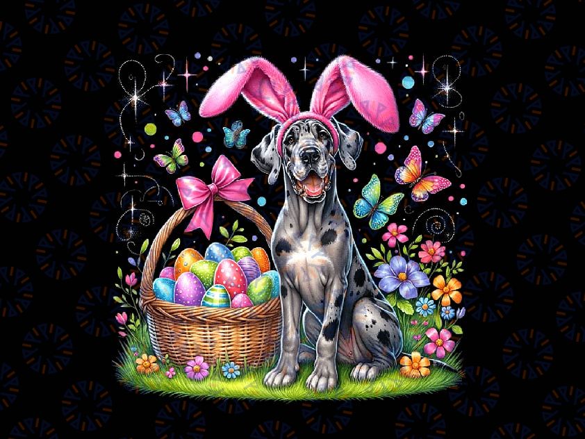 PNG ONLY Cute Bunny Great Dane Dog Png, Easter Eggs Basket Easter Day Png, Easter Day Png, Digital Download