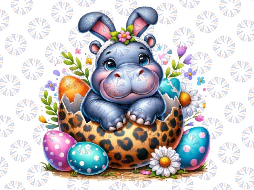 PNG ONLY Cute Hippo Easter Day Png, Bunny Hippo Eggs Colorful Png, Easter Day Png, Digital Download