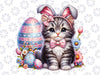 PNG ONLY Cute Kitten Happy Easter Cat Png, Cat Bunny And Eggs Png, Easter Day Png, Digital Download