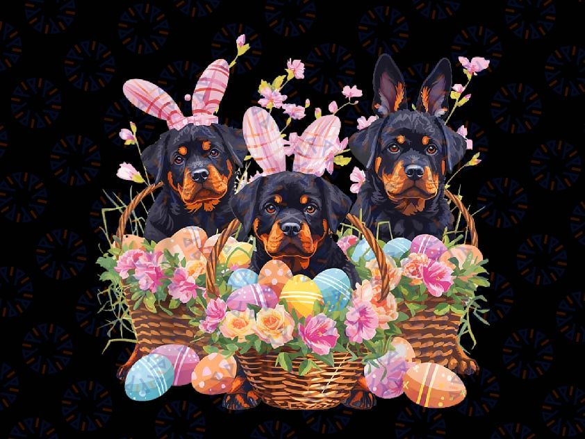 PNG ONLY Three Rottweiler Easter Rottweiler Easter Egg Png, Dog Easter Bunny Png, Easter Day Png, Digital Download