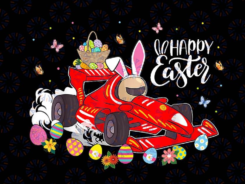 PNG ONLY Happy Easter Racing Car Png, Bunnies Eggs Hunt Png, Easter Day Png, Digital Download