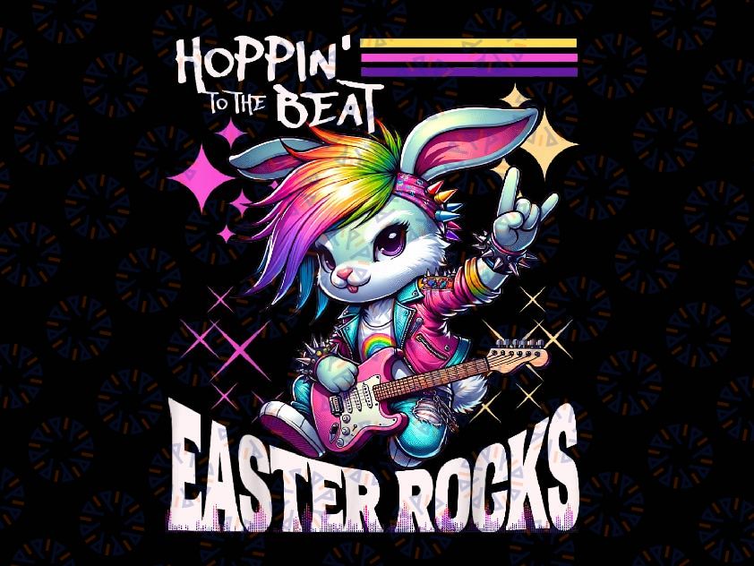 PNG ONLY Cute Punk Rocking Bunny Png, Hopping Rabbit Easter Rocks Png, Easter Day Png, Digital Download