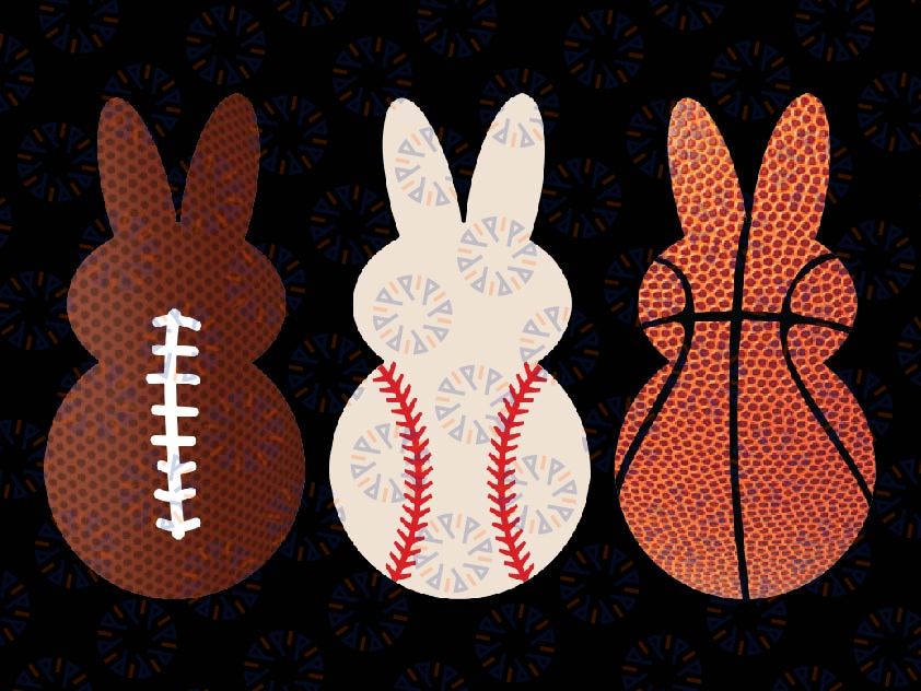 Basketball Baseball Football Sports Easter Png, Bunny Rabbits Ball Png, Easter Day Png, Digital Download