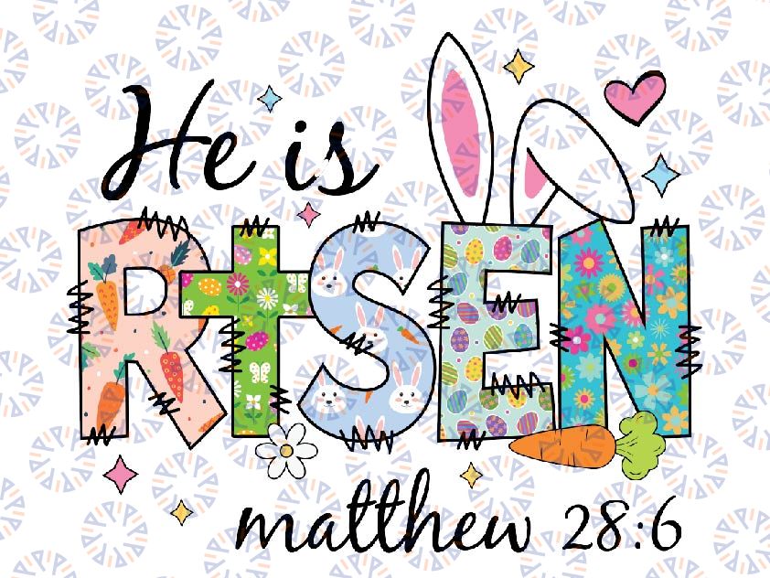 He is Risen Jes-us Ch-ris-tian Bunny Png, Happy Easter Je-sus Png, Easter Day Png, Digital Download