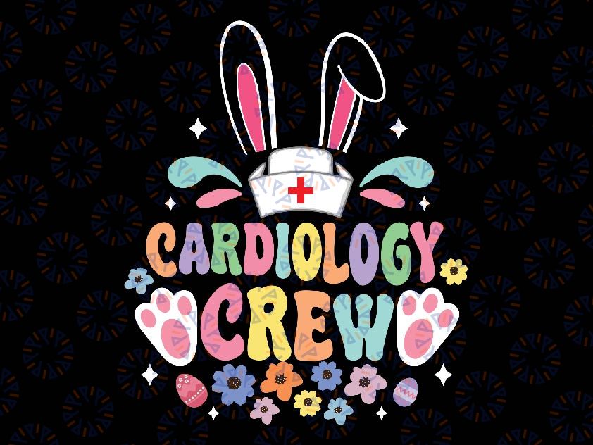 Retro Groovy Cardiology Crew Easter Svg, Cardiac Nurse Bunny Ear Easter Svg, Easter Day Png, Digital Download