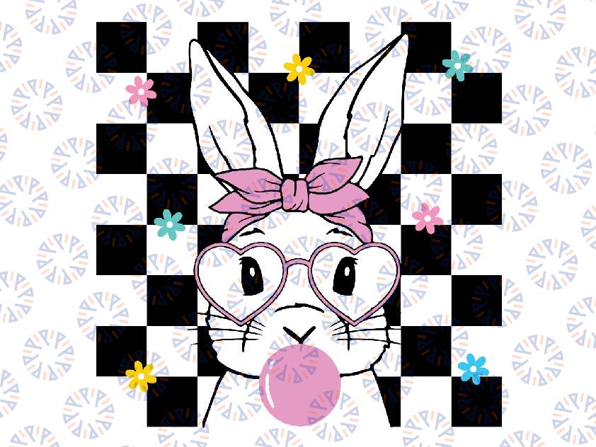 Cute Bunny With Bandana Glasses Svg, Bubblegu Easter Rabbit Girl Svg, Easter Day Png, Digital Download