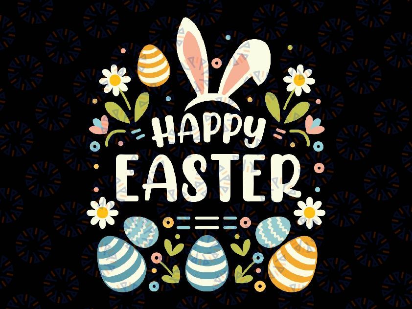 Happy Easter Day Cute Bunny and Egg Floral Svg, Flowers Spring Bunny Svg, Easter Day Png, Digital Download