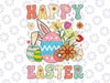 Happy Easter Bunny Rabbit Eggs Svg, Groovy Matching Easter Day Flower Svg, Easter Day Png, Digital Download
