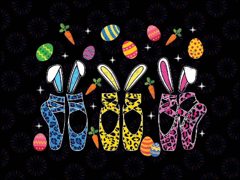 Cute Leopard Ballerina Dance Shoes Png, Bunny Ears Easter Day Png, Easter Day Png, Digital Download
