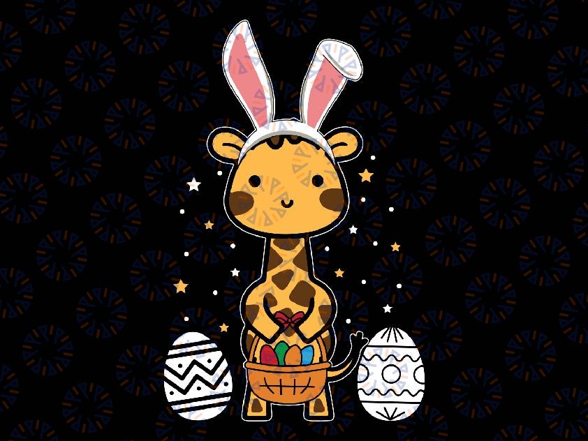 Funny Giraffe With Easter Basket and Bunny Easter Svg, Giraffe Bunny Svg, Easter Day Png, Digital Download
