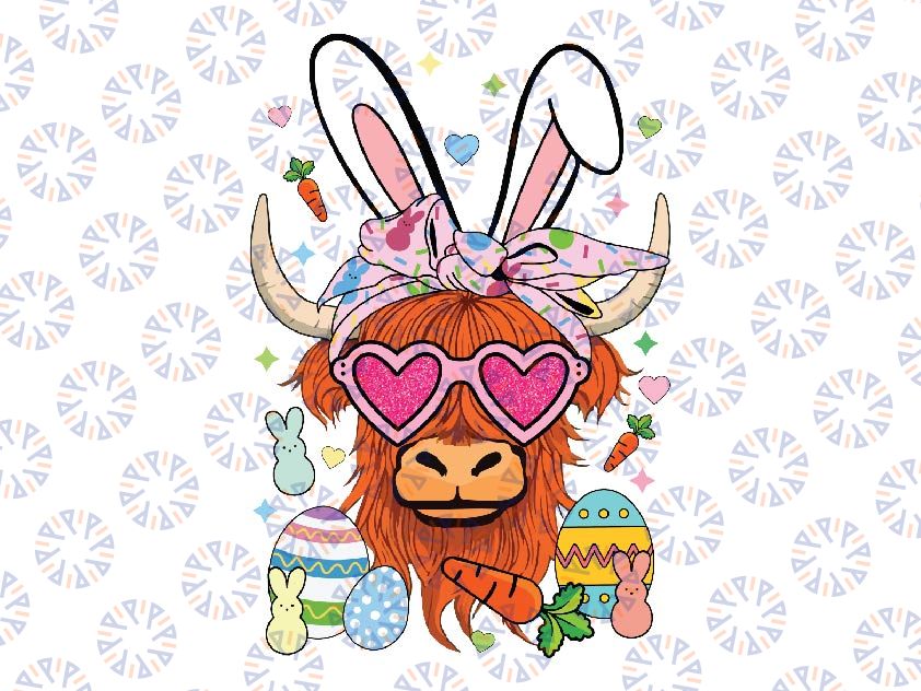 Easter Day Highland Cow Png, Highland Cow Bunny Egg Png, Easter Day Png, Digital Download