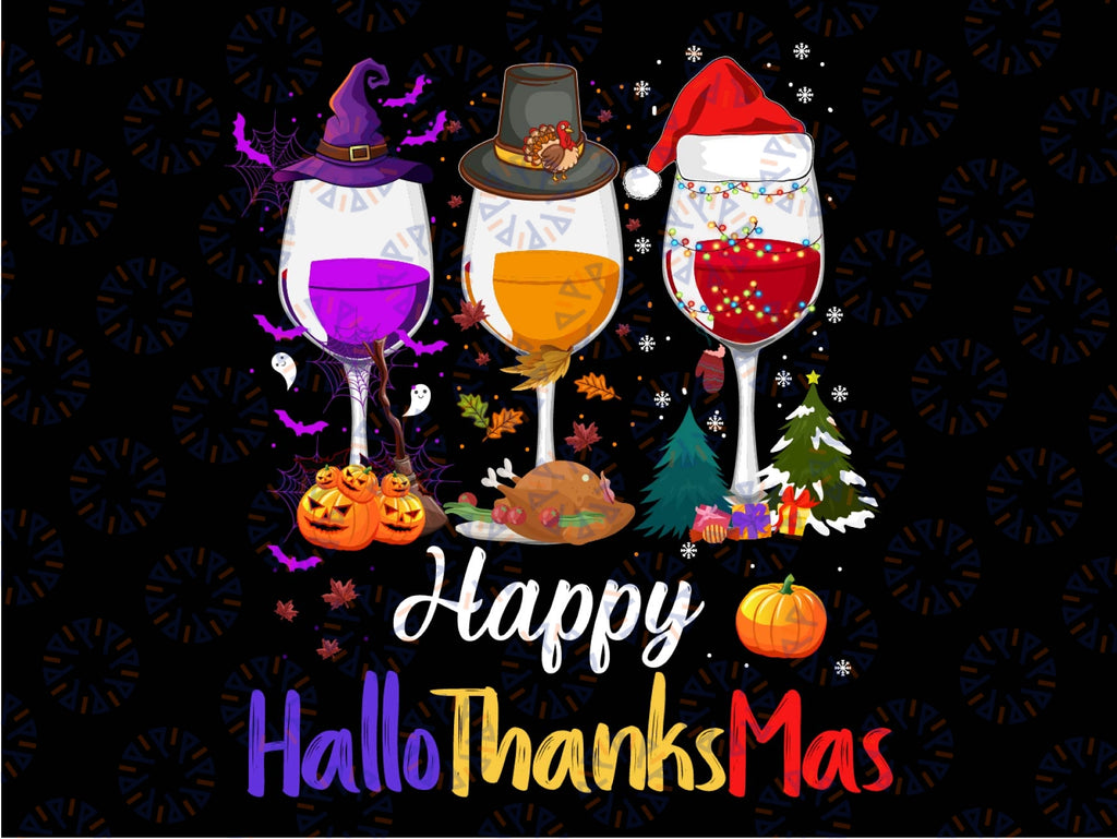 Wine Glasses Halloween Merry Christmas Happy Hallothanksmas Png, Halloween Drink png, Digital Download