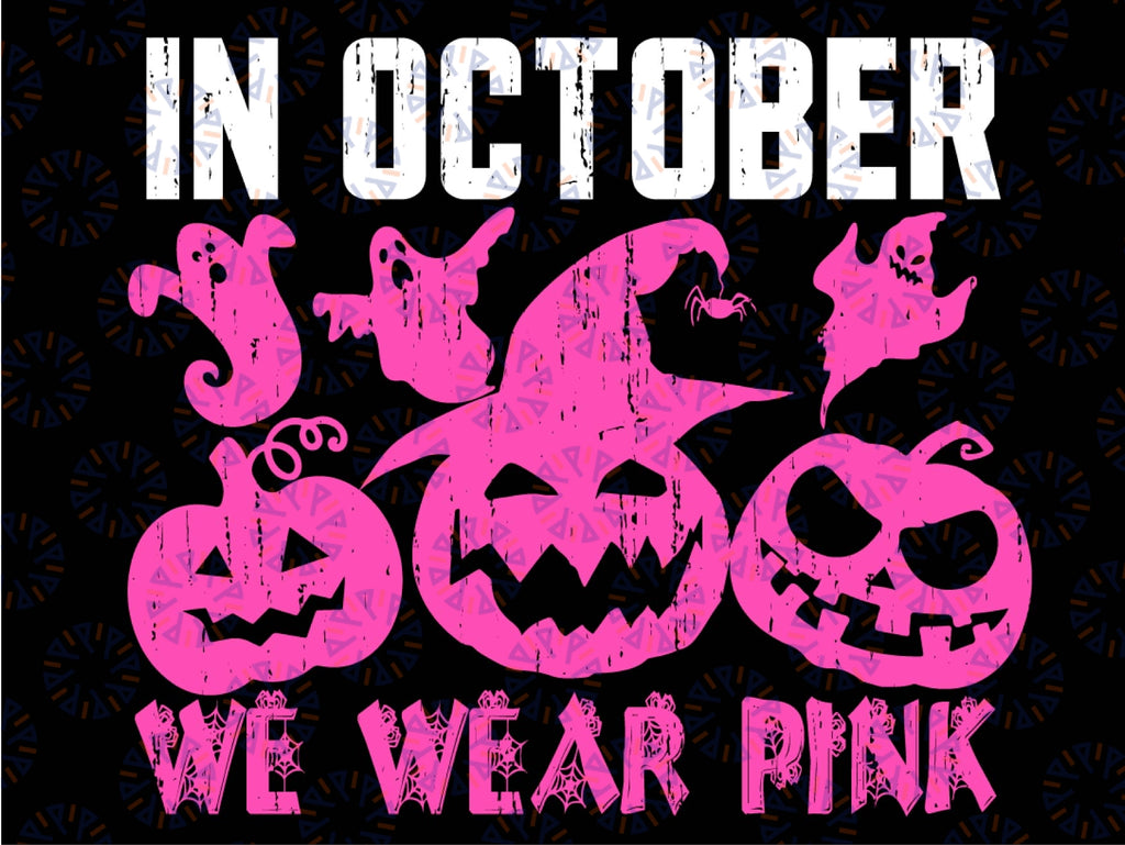 In October We Wear Pink Svg Png, Pumpkin Breast Cancer Png, Breast Cancer Pumpkin Svg , Boho Trendy Doodle Pumpkins