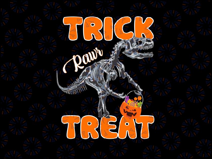 T-Rex HalloweenPng, Dinosaur Skeleton Scary Pumpkin Png, Kids Halloween Png, Dinosaur Png, T-rex Trick n Treat Png, Dinosaur T-rex Treat Png