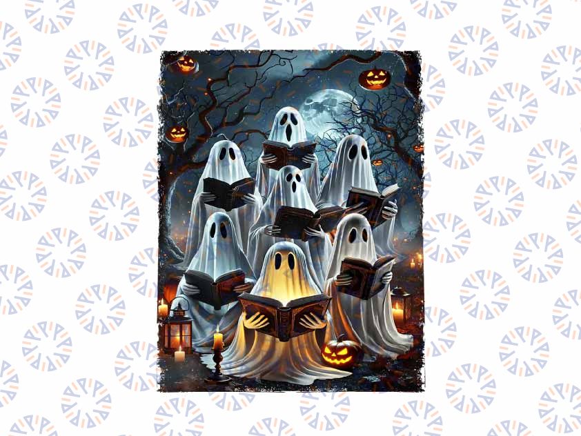 PNG ONLY Ghost Book Reading Halloween Png, Teachers Books Lover Boo Png, Halloween Png, Digital Download