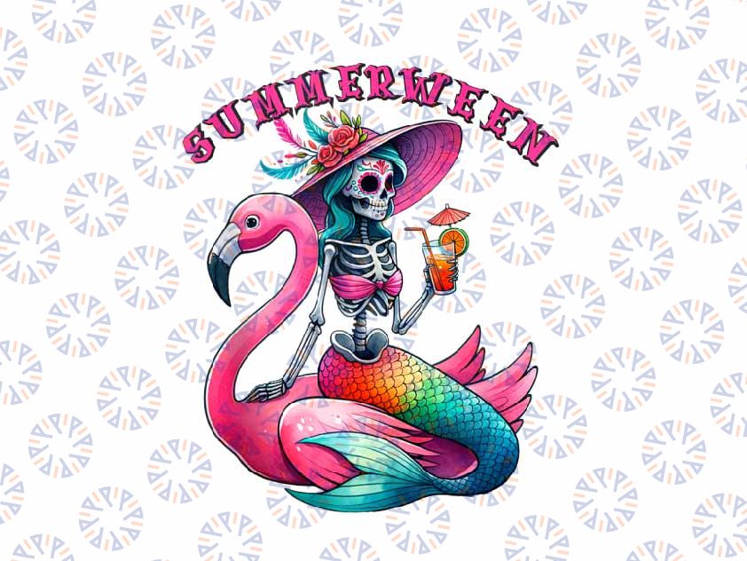 PNG ONLY Summerween Mermaid Skeleton Flamingo Png, Summer Halloween Png, Halloween Png, Digital Download