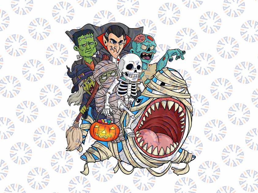 PNG ONLY Skeleton Zombie Riding Mummy Shark Vampire Halloween Pumpkin Png, Halloween Png, Digital Download