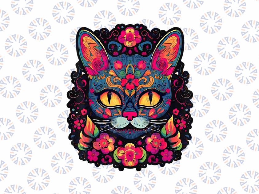 PNG ONLY Cat Kitty Kitten Paws Sugar Skull Cala-vera Png, Halloween Gato Cat Flower Png, Halloween Png, Digital Download