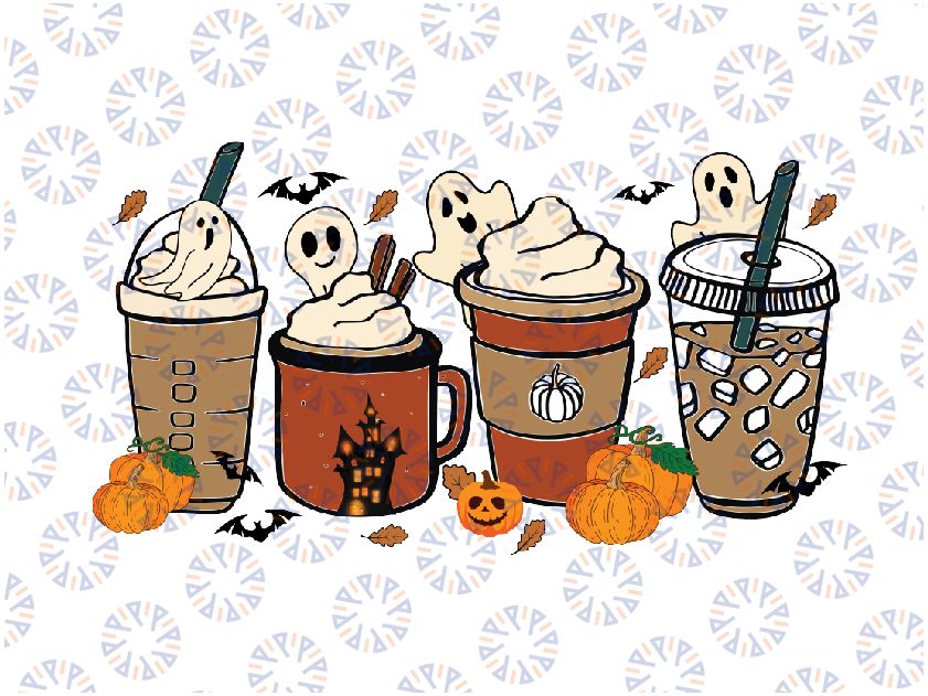 Fall Coffee Retro Halloween Png, Boo Spooky Season Coffee, Scary Pumpkin Spice Latte Iced Coffee, Halloween Png, Digital Download