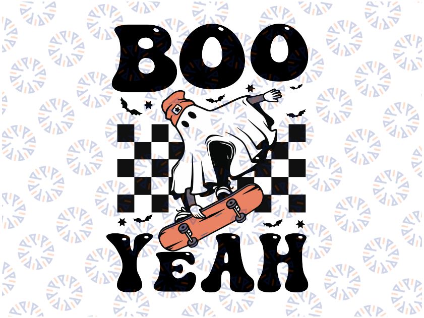 Boo Yeah Halloween Ghost Svg, Retro Skateboard Boo Svg, Happy Halloween Png, Digital Download