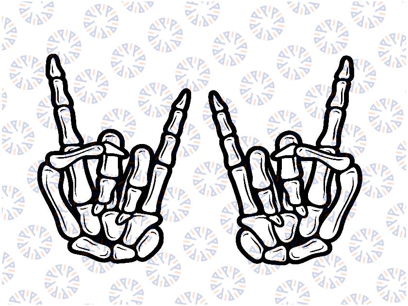 Rock On Band Rock And Roll Svg, Rock Skeleton Hand Svg, Happy Halloween Png, Digital Download