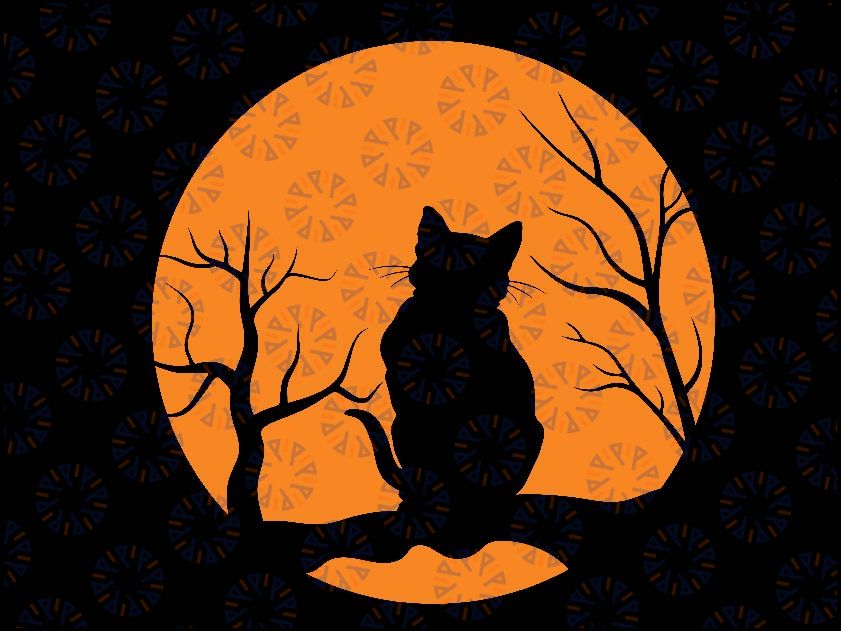 Scary Vintage Halloween Black Cat Svg, Retro Moon Cat Mom Svg, Happy Halloween Png, Digital Download