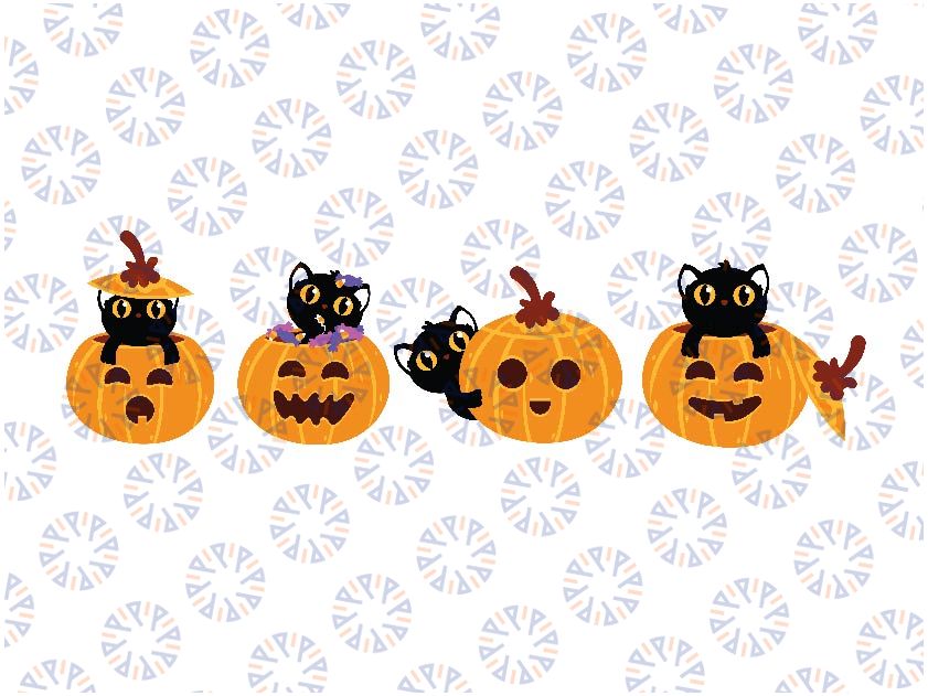 Cute Halloween Black Cat Pumpkin Svg, Cat Lover Pumpkin Svg, Happy Halloween Png, Digital Download